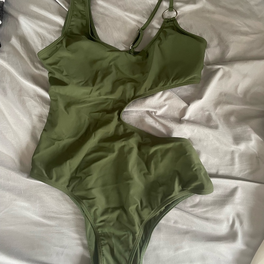 SHEIN Khaki Cut-Out One Piece Swimsuit